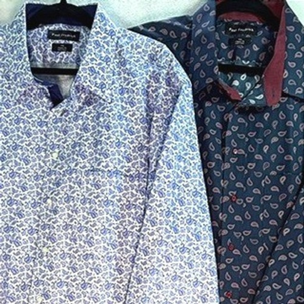 Paul Fredrick Button Down Shirt Mens XXL Blue Paisley Bundle 2 Pack Classic Fit